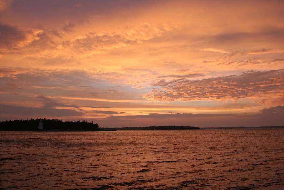 sunset, skies, lake, dramatic, afterglow, canada, lake huron HD wallpaper