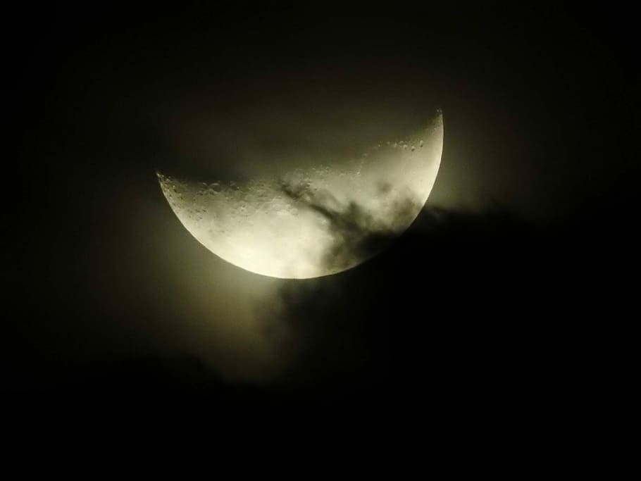 selective photo of moon, full moon, clouds, shadows, sky, night HD wallpaper
