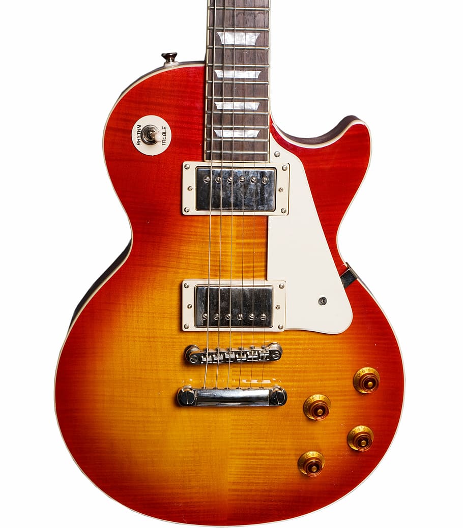red and brown Gibson-type electric guitar, electro guitar, music, HD wallpaper