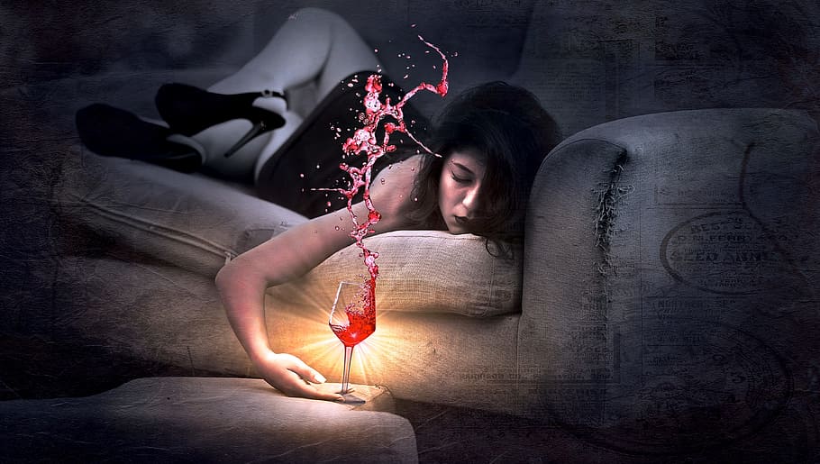 time lapse photo of woman lying on sofa holding wine glass filled with red liquid, HD wallpaper