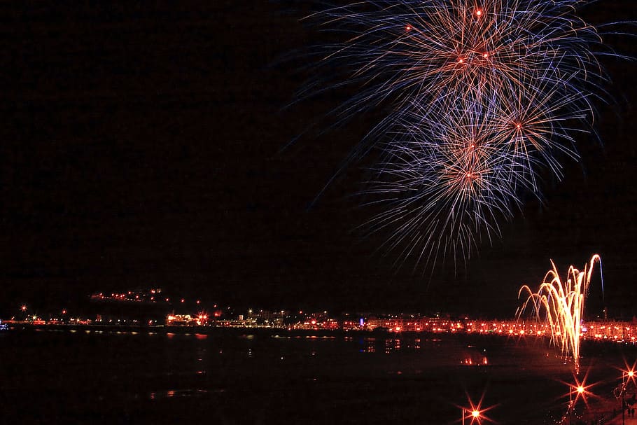 fireworks, night, bonfire night, illuminated, firework display HD wallpaper