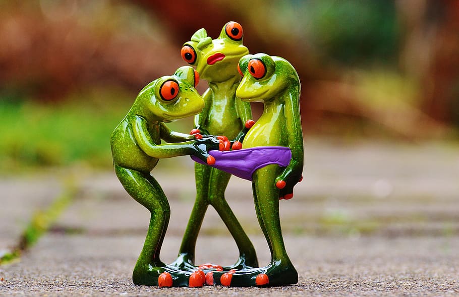 selective focus photography of three wise frogs figurine, Curious