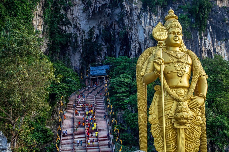 travel, sculpture, religion, statue, hindu, batu caves, malaysia, HD wallpaper