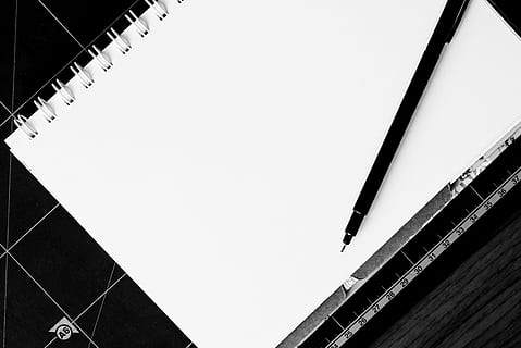 white notebook and black ballpoint pen, table, blank, desk HD wallpaper