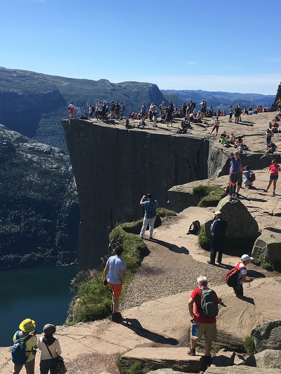 pulpit rock, mountain, the nature of the, tourists, people