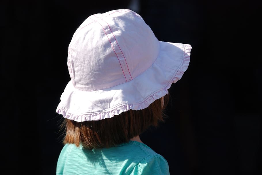 sun, hat, sunny, outdoor, girl, child, cloth, headshot, black background HD wallpaper