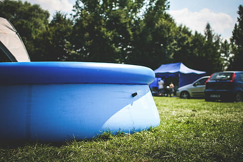 Inflatable Swimming Pool, gardens, grass, outdoors, camping, nature HD wallpaper
