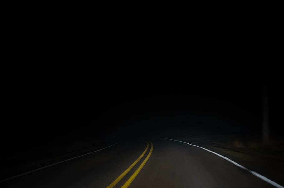 gray asphalt road, dark, night, street, travel, light, the way forward, HD wallpaper