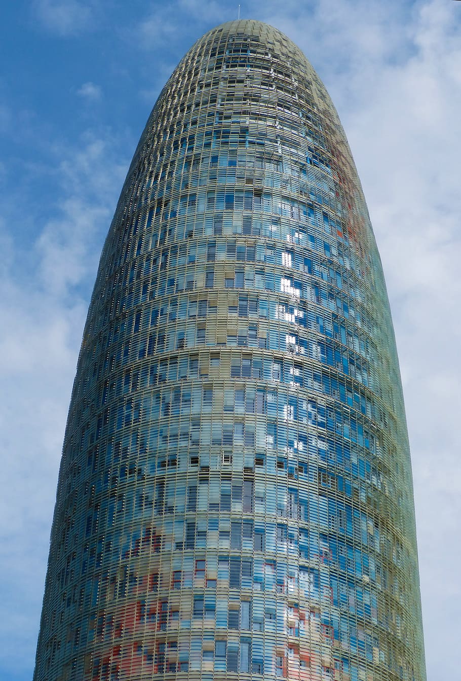 modern architecture, skyscraper, agbar tower, barcelona, norman foster HD wallpaper