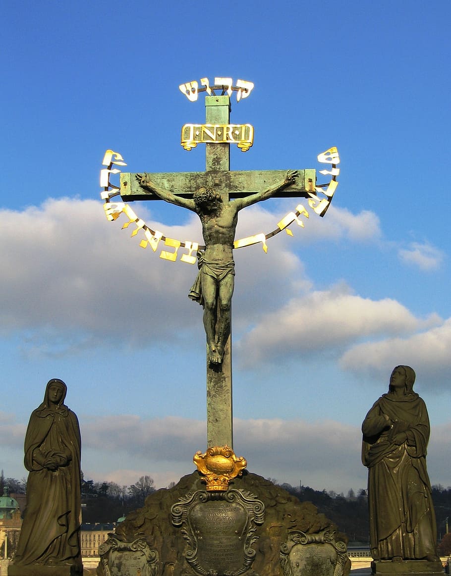 pax, jesus, cross, christ, prague, charles bridge, czech republic HD wallpaper