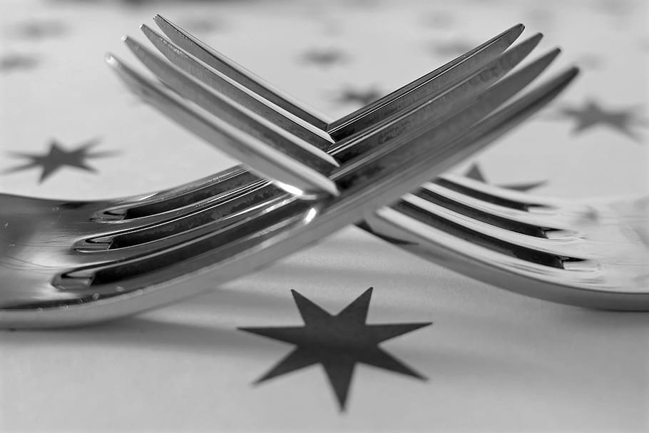 fork, cutlery, metal, metal fork, close, spoon, star shape HD wallpaper