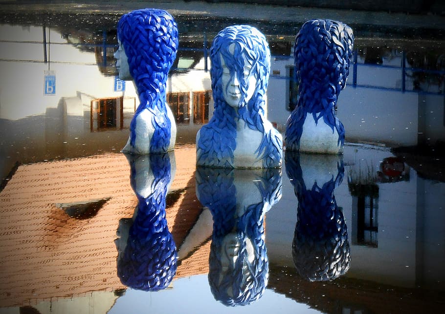 water, blue, hair, reflection, head, face, south bohemia, river HD wallpaper