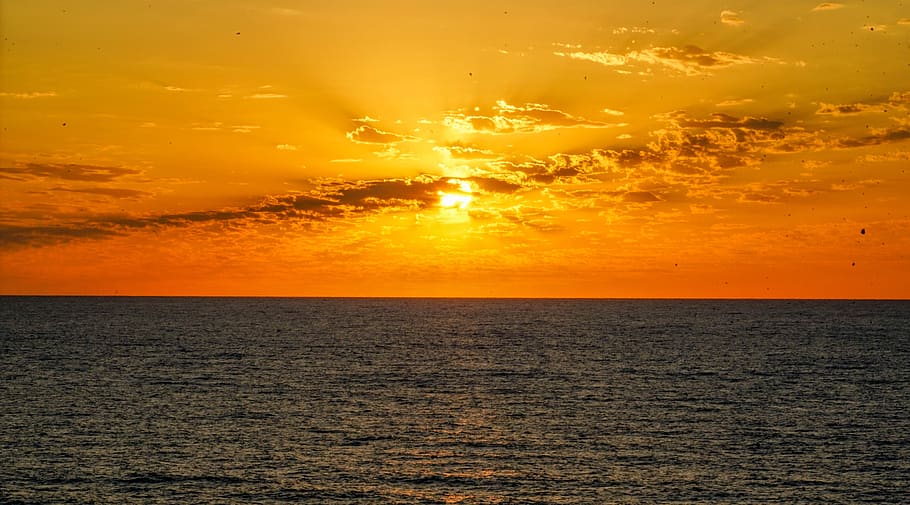 sunset, sea, clouds, ocean, water, sky, nature, travel, evening HD wallpaper