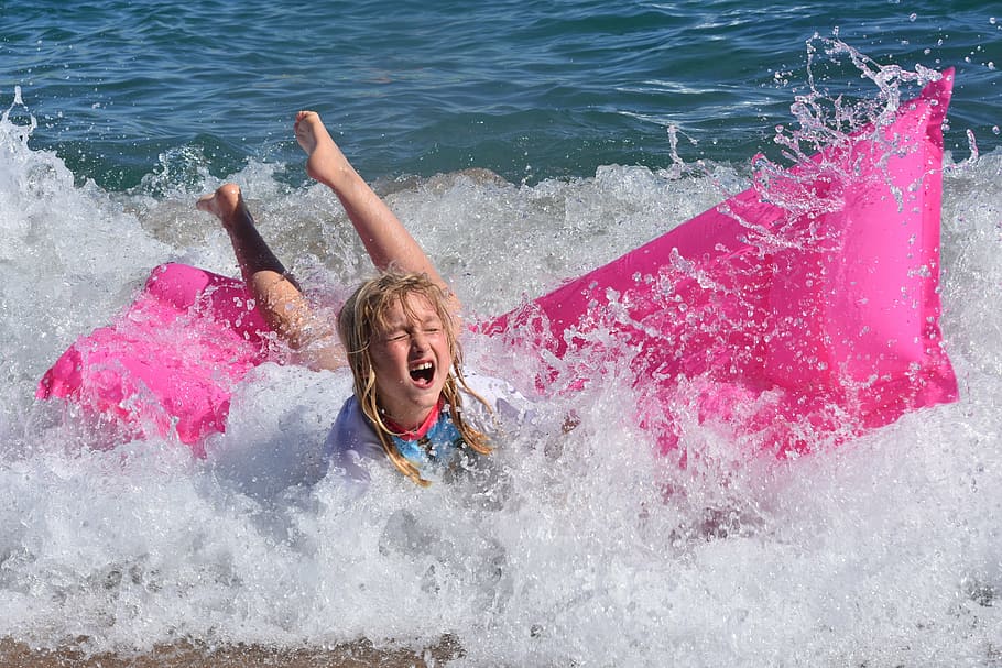 child, waves, people, sea, girl, uv-resistant clothing, holiday HD wallpaper