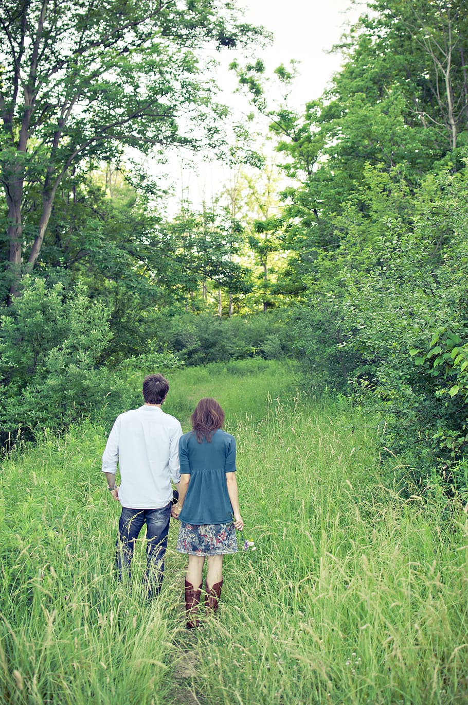landscape, nature, man, person, back, countryside, couple, daylight HD wallpaper