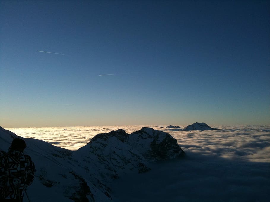 Mountain, Snow, Winter, scenics, nature, outdoors, sunset, sunlight HD wallpaper