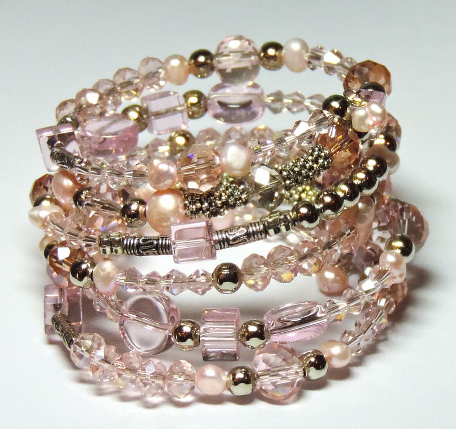 beaded pink and white bracelets, bangle, cuff, fashion, female, HD wallpaper