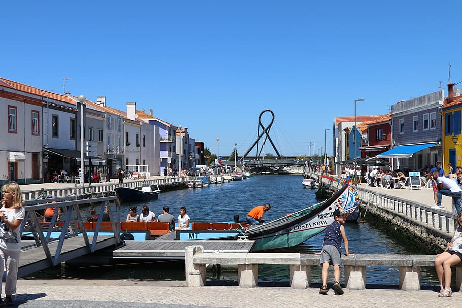 aveiro, gondolas, river, architecture, built structure, nautical vessel HD wallpaper