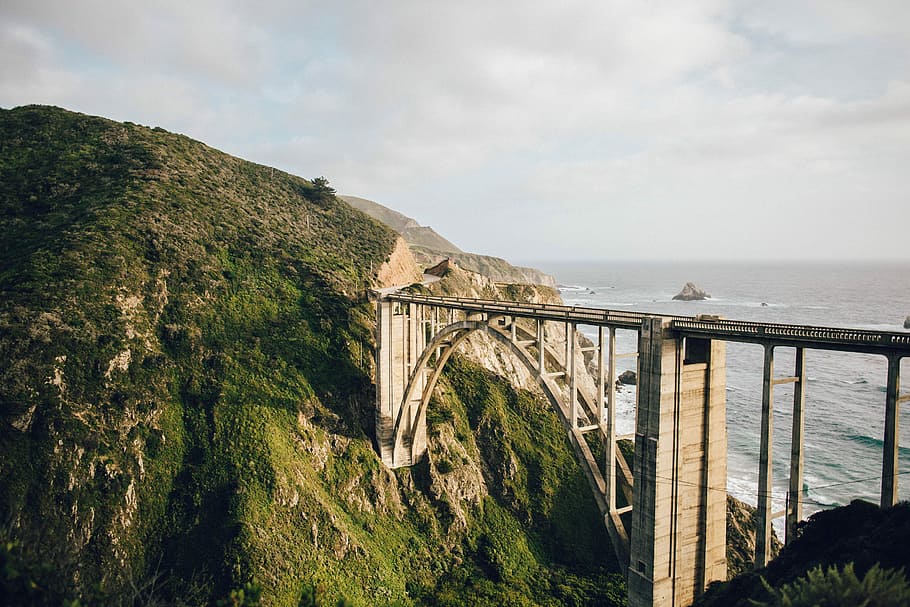 photography of bridge on mountain, photo of bridge, architecture HD wallpaper
