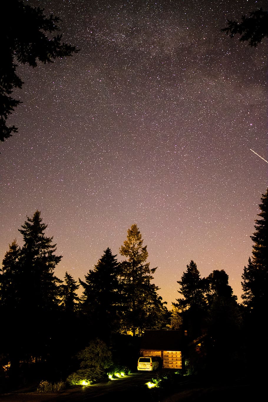 silhouette of vehicle and trees under starry sky, photo of night sky HD wallpaper