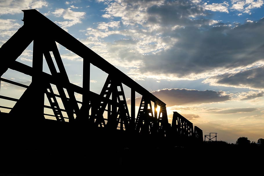 architecture, bridge, city, clouds, construction, dark, dawn HD wallpaper