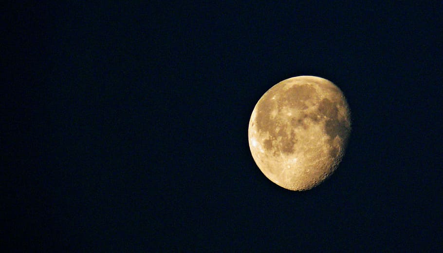 moon, decreasing moon, luna, dreiviertelmond, silhouette, sky, HD wallpaper