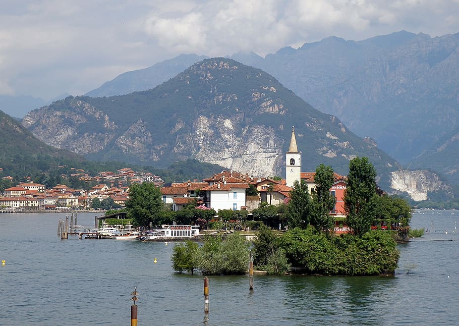 pescatori, italy, mountains, sky, clouds, bay, harbor, water HD wallpaper
