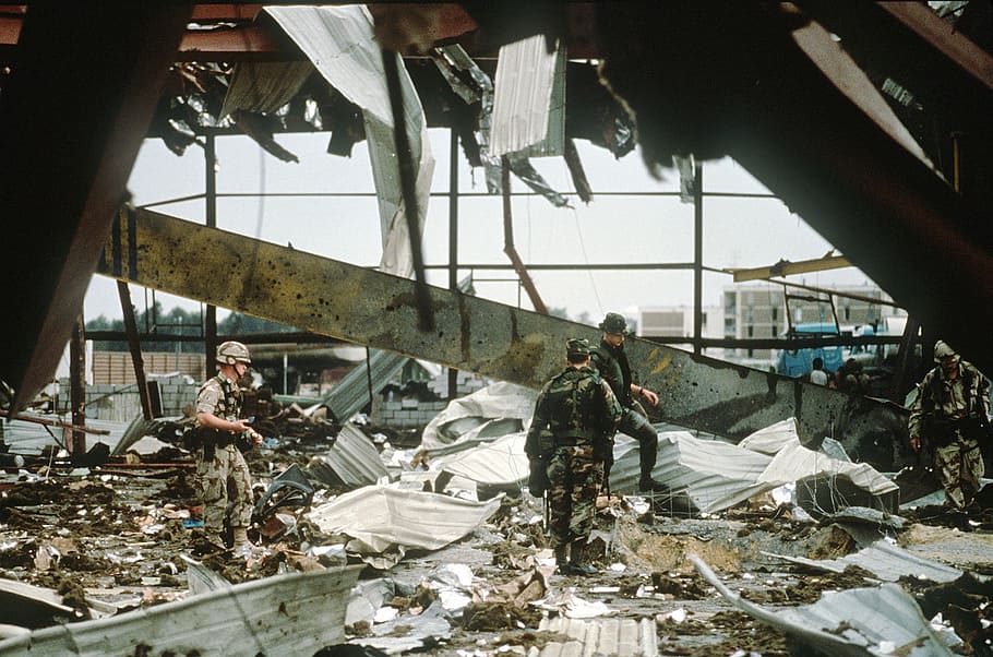 Aftermath of an Iraq Armed Forces strike on US barracks during the Gulf War