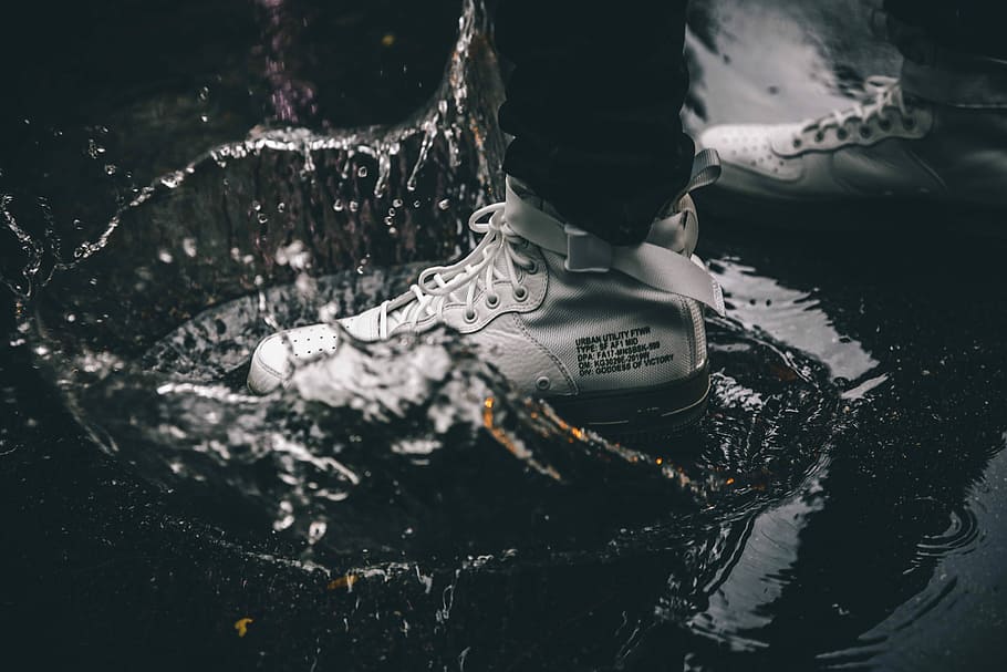 grayscale photography of person standing on water, person standing on water HD wallpaper