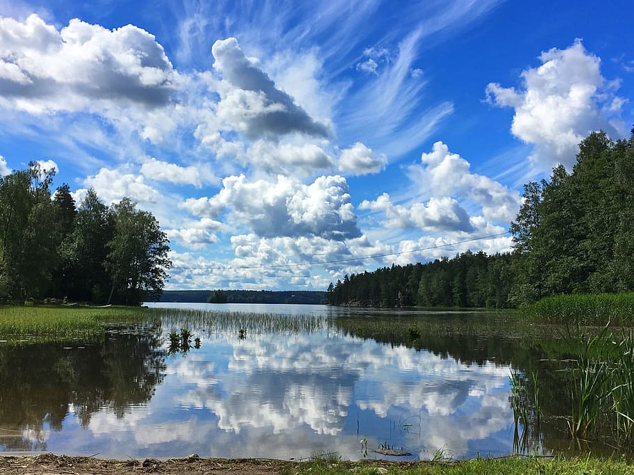 Lake, Finland, Clouds, Water, Reflection, mirroring, nature HD wallpaper
