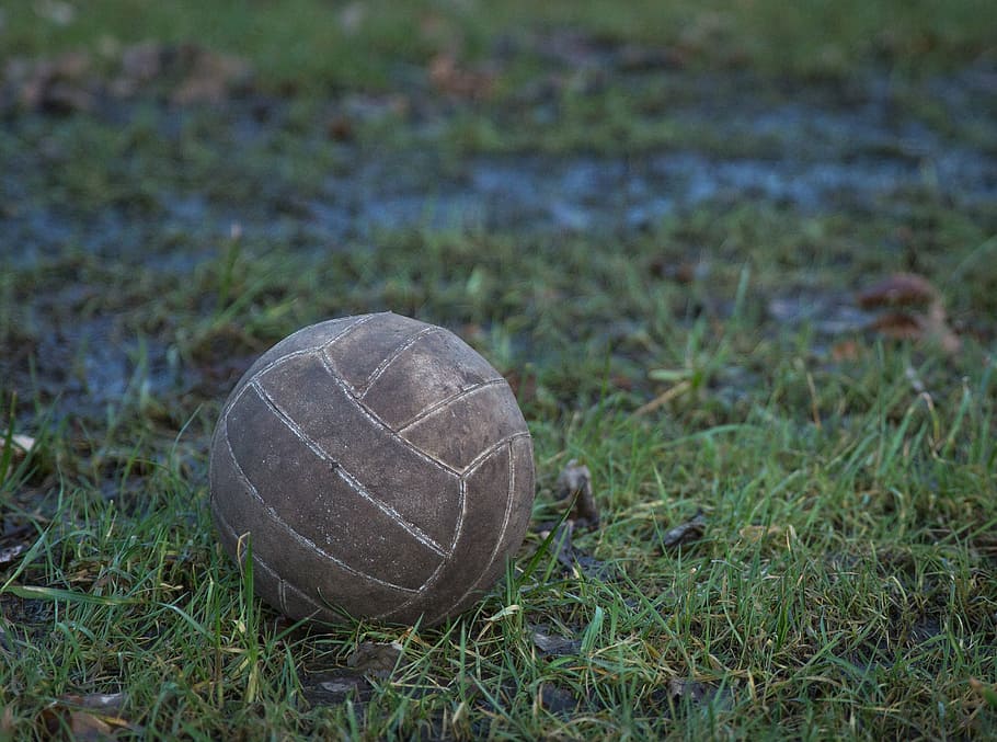 old, ball, volleyball, worn, end, game over, sports, puddle HD wallpaper