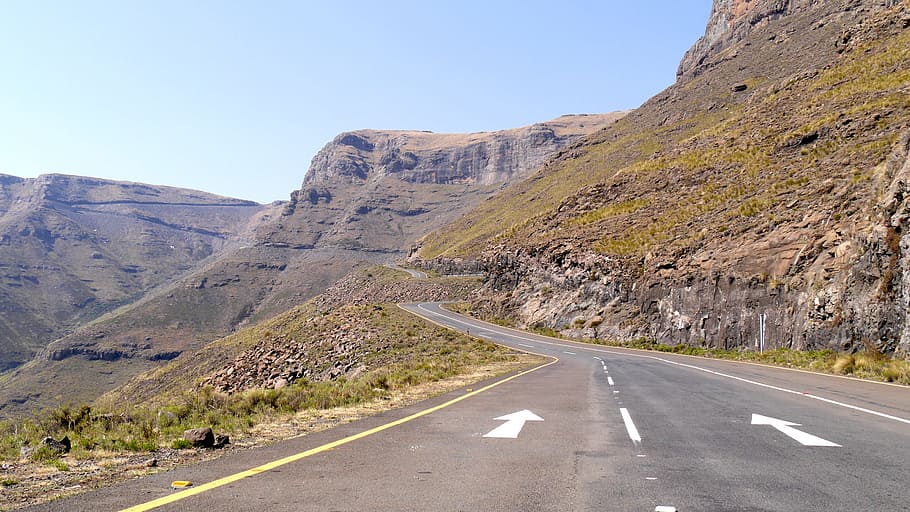 lesotho, mountain landscape, pass, mountain road, transportation HD wallpaper