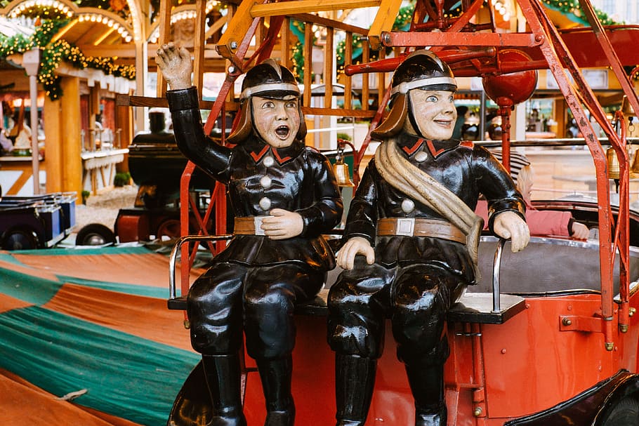 Retro firemen, people, color Image, arts And Entertainment, two people HD wallpaper