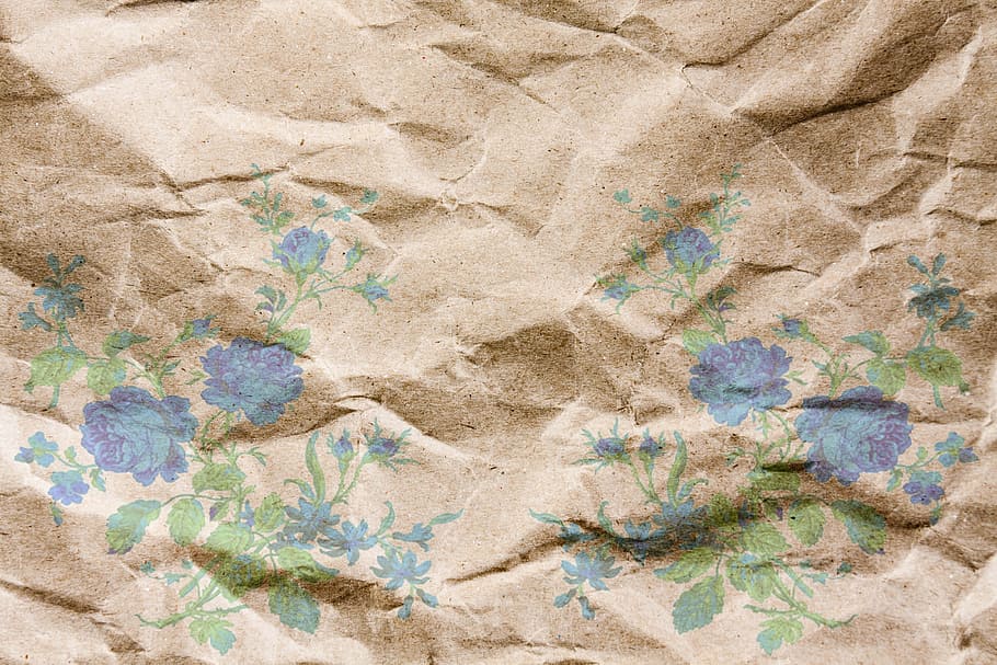 brown and blue floral textile, Paper, Background, Crumpled, Fold