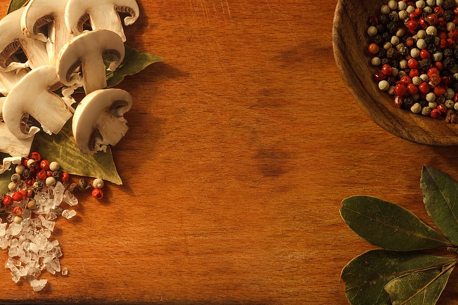 sliced mushroom on brown wooden table near bowl, Mushrooms HD wallpaper