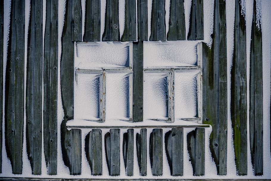 two white wooden framed 3-pane window freezed during daytime, abstract painting HD wallpaper