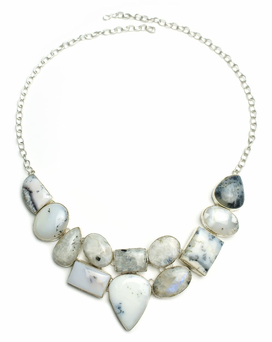 beaded grey and white natural gemstone bubble necklace, sterling HD wallpaper