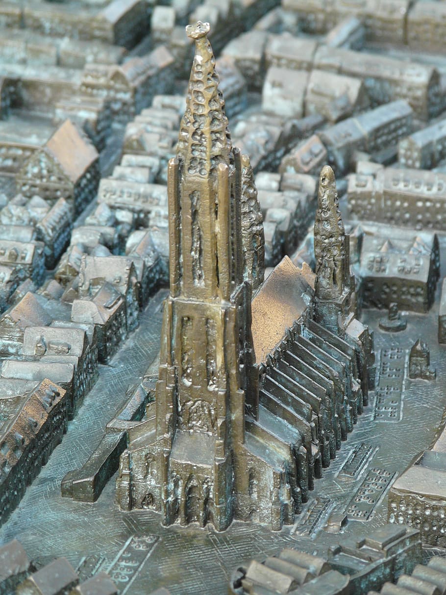 relief, map, ulm cathedral, münster, metal plate, bronze relief HD wallpaper