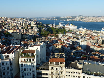aerial view of city near body of water, istanbul, turkey, bosphorus HD wallpaper