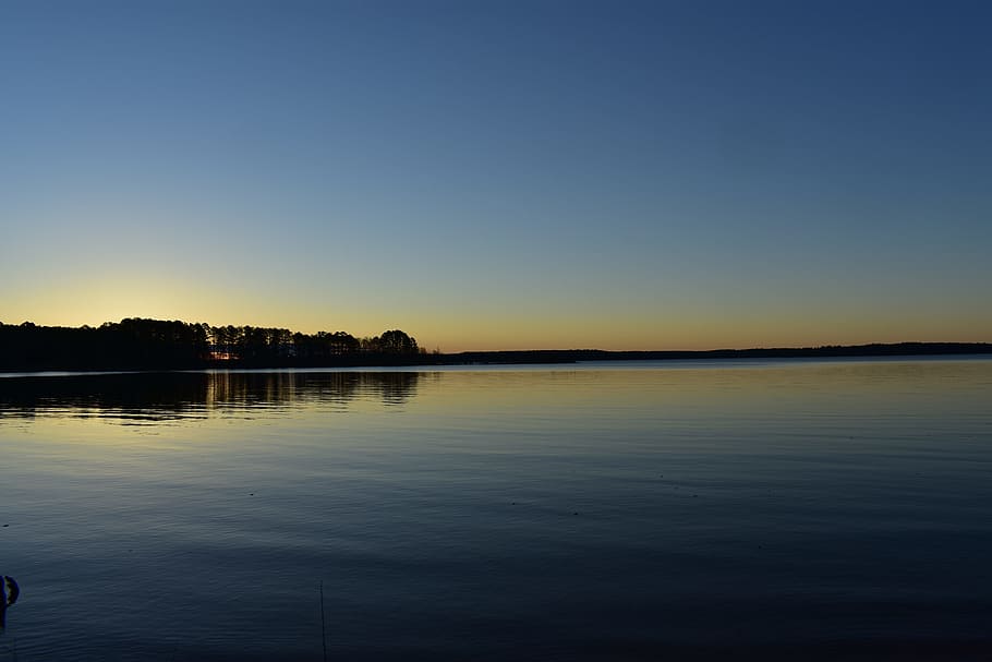 lake, water, sky, reflection, sunset, river, sunny, light, horizon HD wallpaper