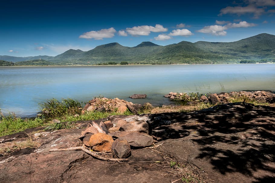 Mountain, Water, Green, Blue, Blue, Sky, Sky, Lake, nature HD wallpaper