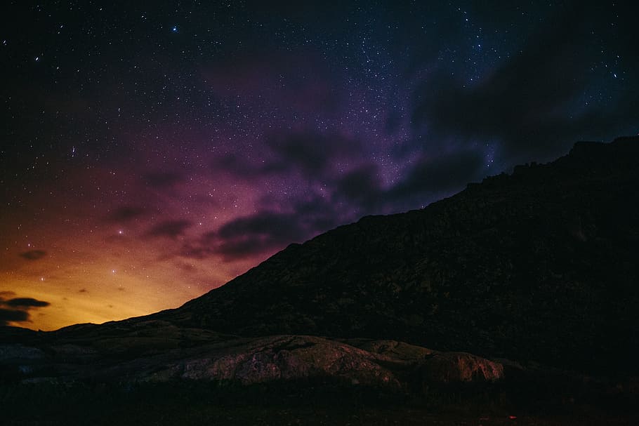 dark, night, sky, cloud, stars, mountain, highland, summit HD wallpaper