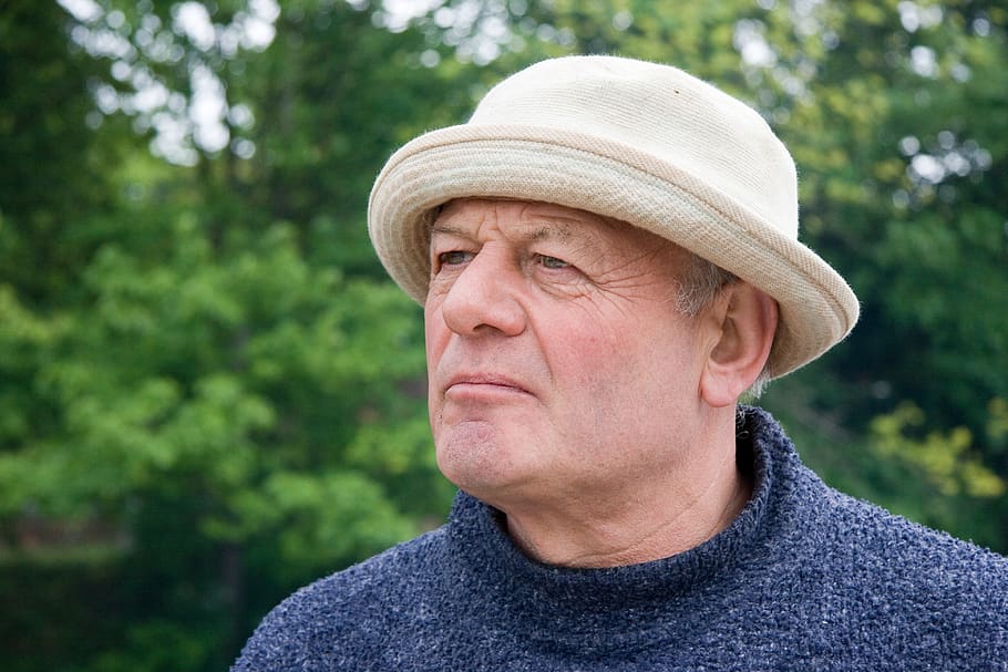 man, thinking, had the, senior adult, headshot, portrait, hat HD wallpaper