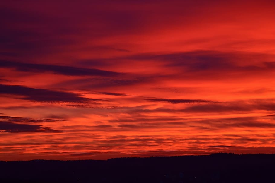 afterglow, sunset, evening sky, red, setting sun, nature, beauty in nature HD wallpaper