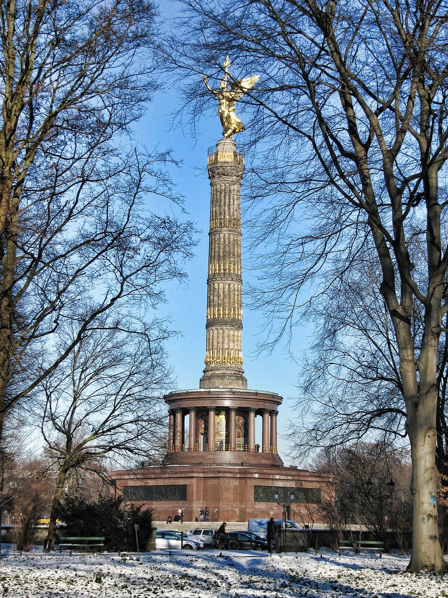 Winter, Siegessäule, Tiergarten, park, berlin, snow, trees HD wallpaper