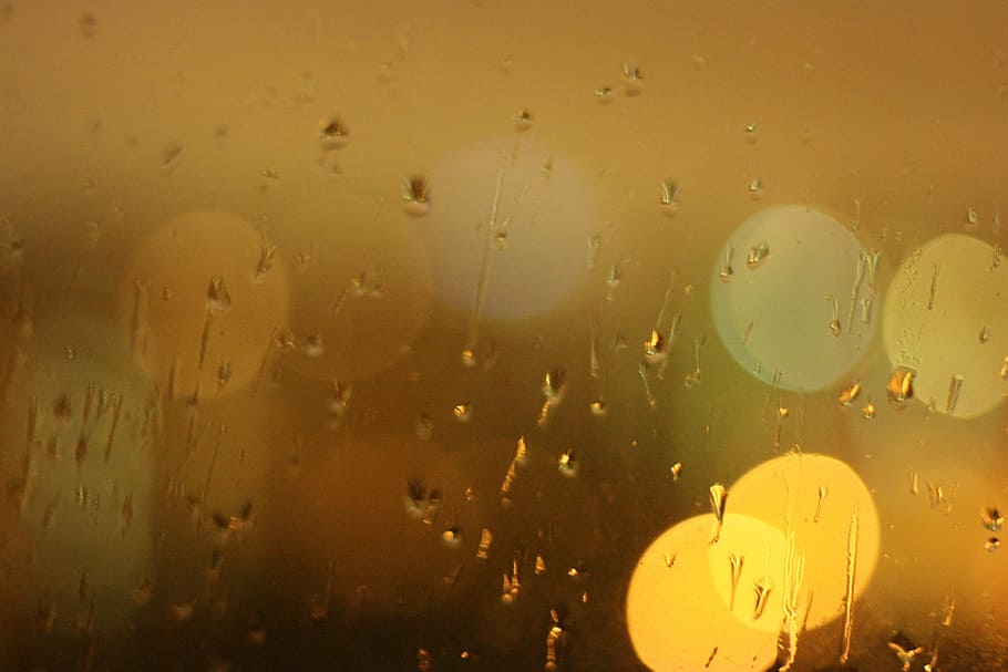 bokeh photography of rain drops, glass, night, rainy, wet, window HD wallpaper