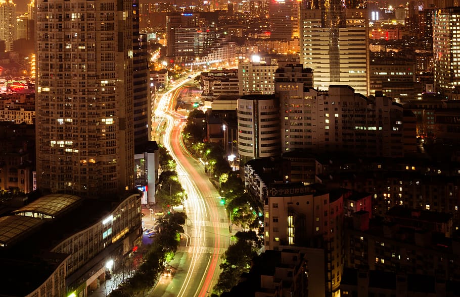 night view, nikon, city, long exposure, ningbo, building exterior HD wallpaper