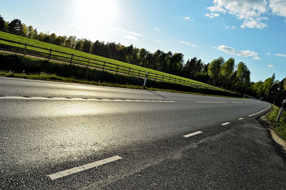 road, traffic, landscape, nature, asphalt, clouds, curve, drive HD wallpaper