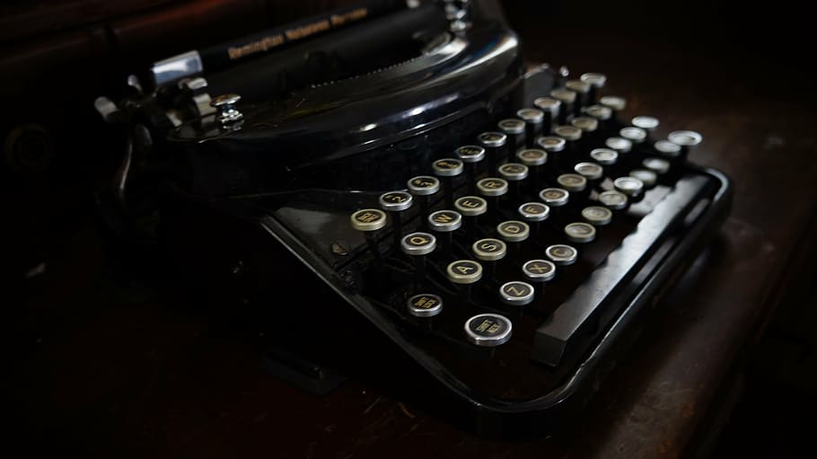 black and white typewriter, old typewriter, former, retro, vintage, HD wallpaper