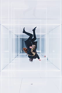 Zero gravity., person standing up-side down, jumping, scarf, full Length HD wallpaper